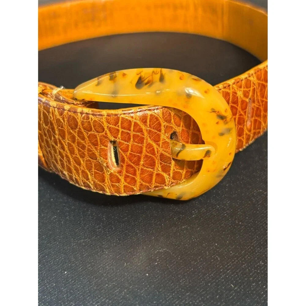 Vintage Rare Patricia Von Musulin Alligator Belt w/Bakelite? Buckle 36”x1.5”